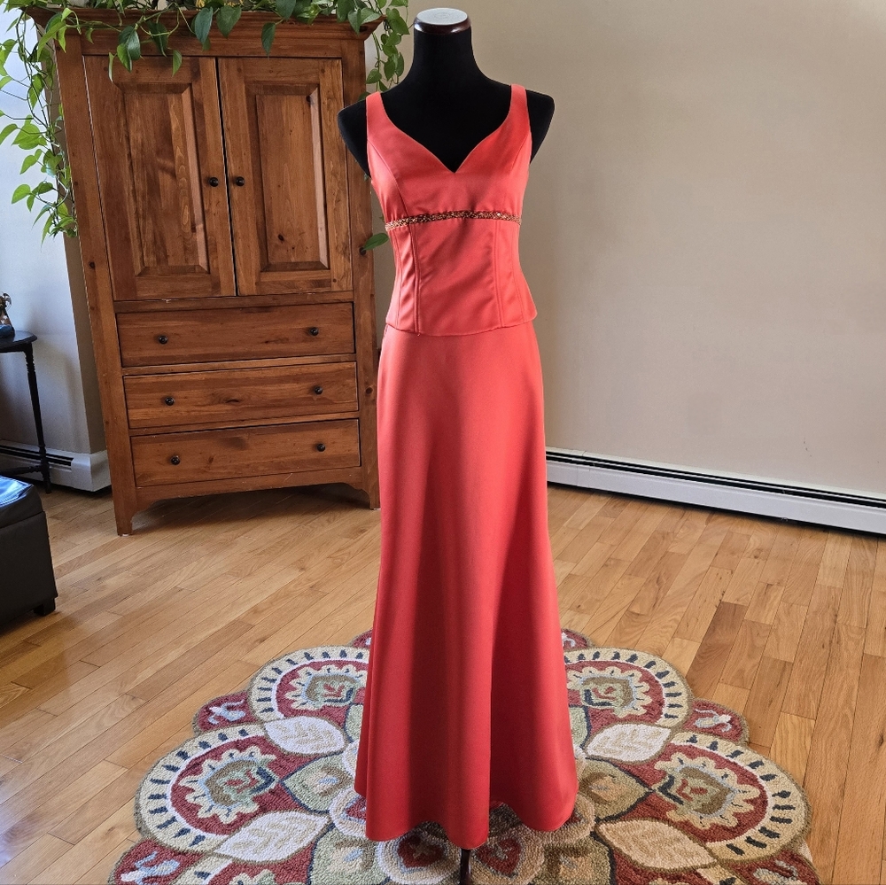 Persimmon Orange 2 Piece Gown Prom Dress